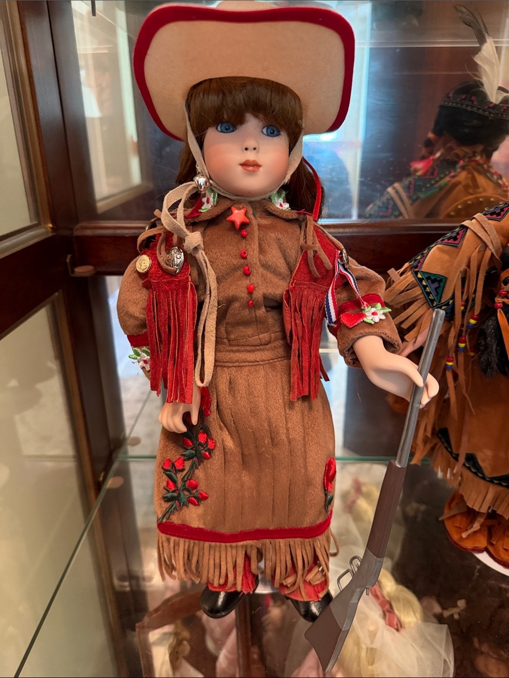 Annie Oakley  Cowgirl Doll in Brown and Red Outfit